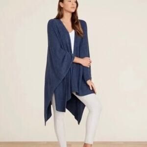 Barefoot Dreams Bamboo Chic Lite Navy Blue Weekend Wrap Poncho Sz.OS
